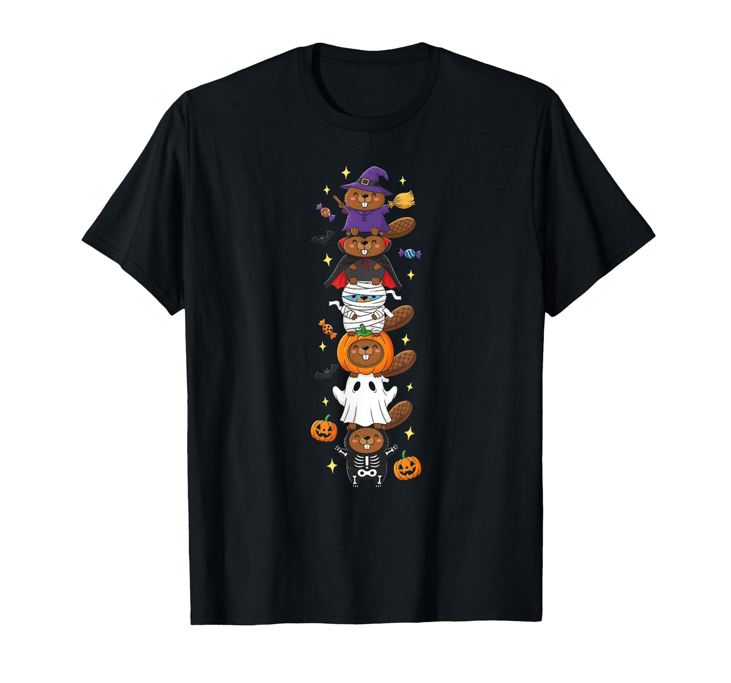 Funny Beaver Witch Vampire Ghost Halloween Kids Mens Womens T-Shirt