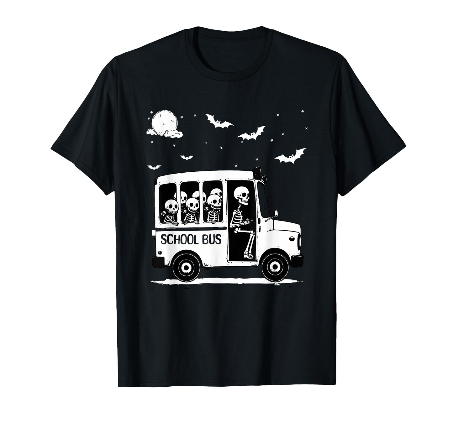 Funny School Bus Skeleton for Halloween Spooky Season, T-Shirt