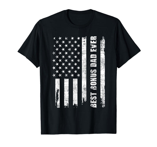 Best Bonus Dad Ever - USA Flag Adoptive Father Stepdad Daddy T-Shirt