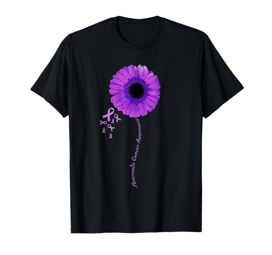 I Wear Purple Flower Pancreatic Cancer Awareness Ribbon T-Shirt