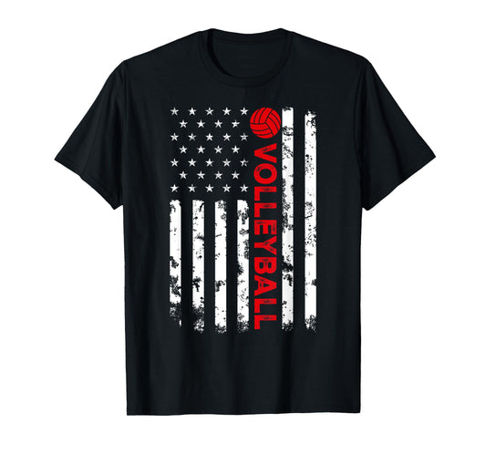 USA Flag Vintage Distressed Tee American Flag Volleyball T-Shirt