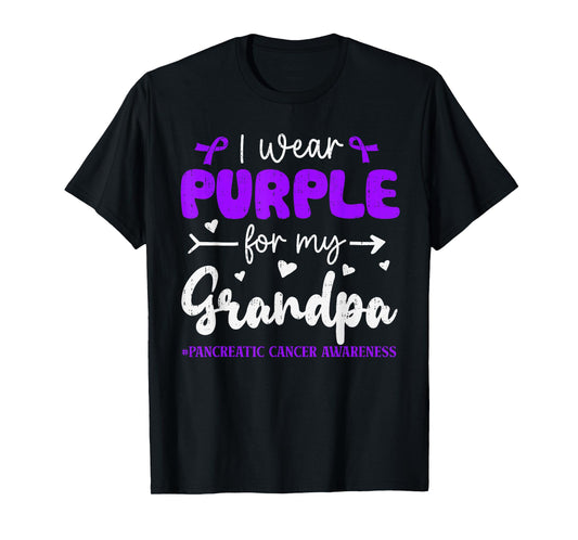 I Wear Purple for Grandpa Pancreatic Cancer Awareness Family T-Shirt