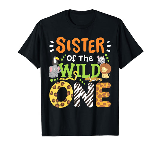 Sister Of The Wild One Kids Boys Safari Zoo Birthday Family T-Shirt