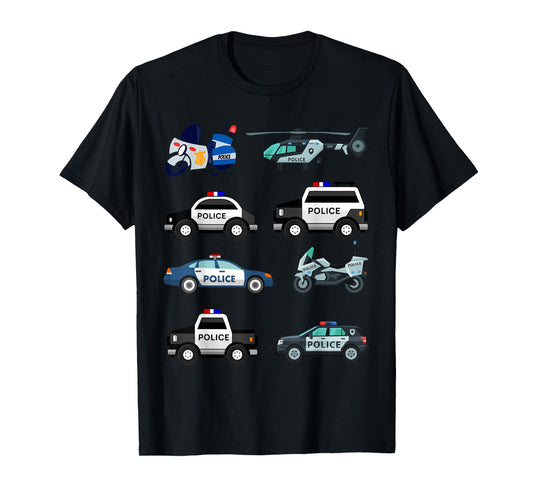 Police Vehicles for Kids Men Women Cop Cars Boys Toddler T-Shirt