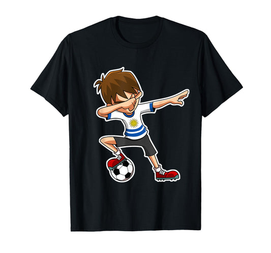 Dabbing Soccer Boy Uruguay Jersey, Uruguayan Kids Dab Gifts T-Shirt