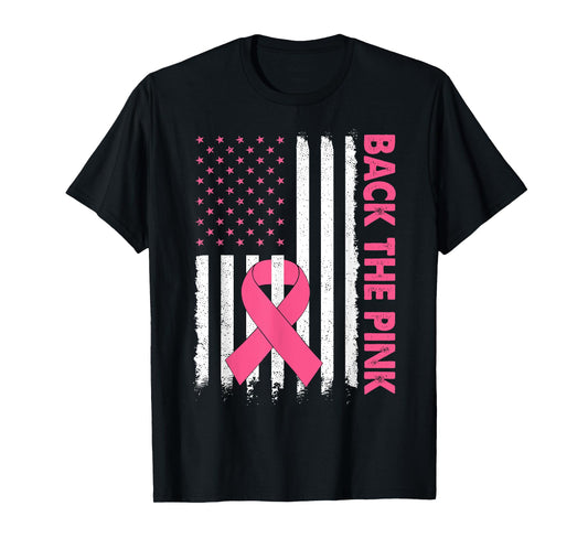 Back The Pink Breast Cancer Awareness USA Flag Women Men Kid T-Shirt