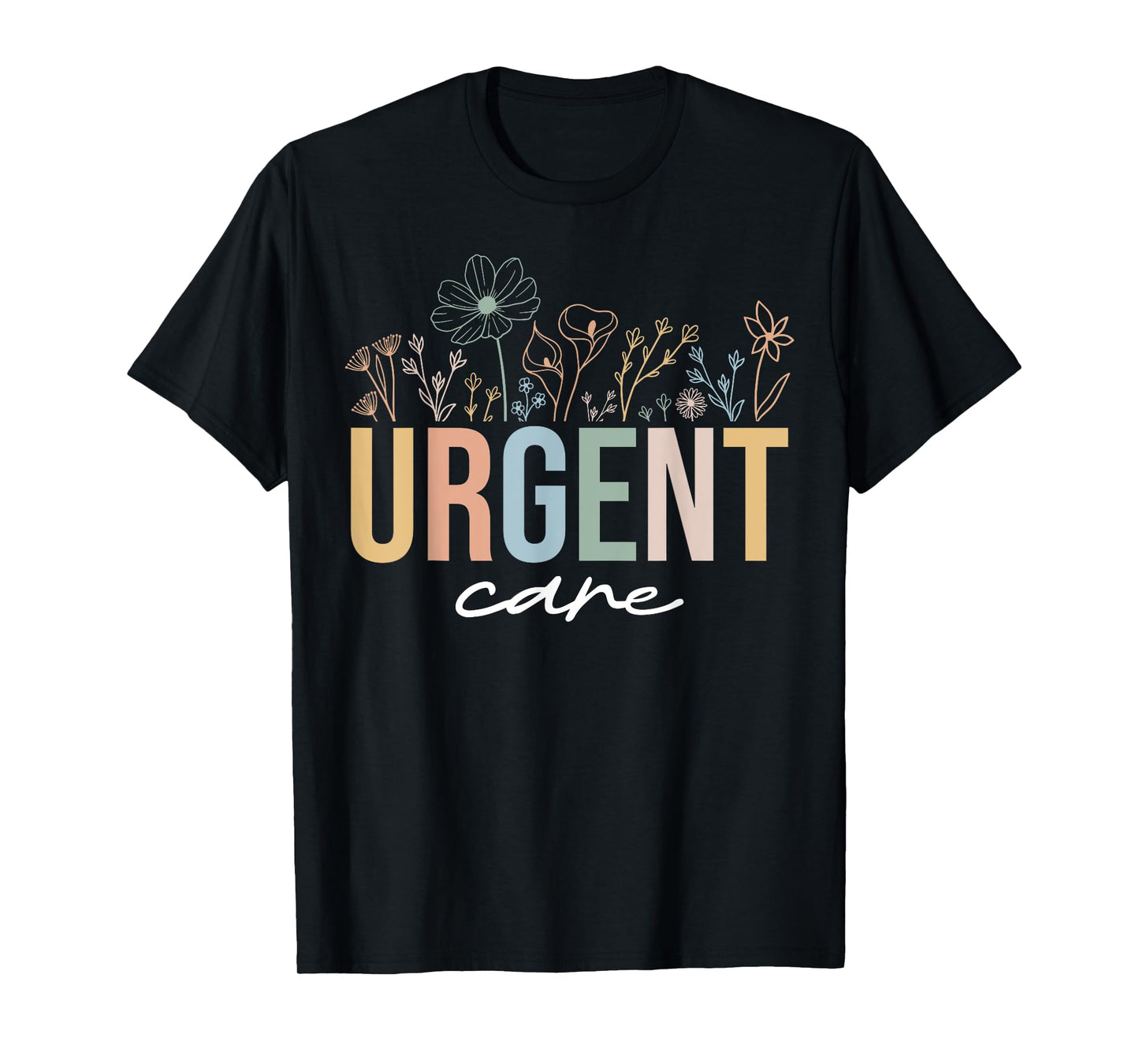 Urgent Care Department Wildflowers ICU Nurse T-Shirt - Black, Small, Short Sleeve, Unisex-Adults, Nursing, T-Shirt