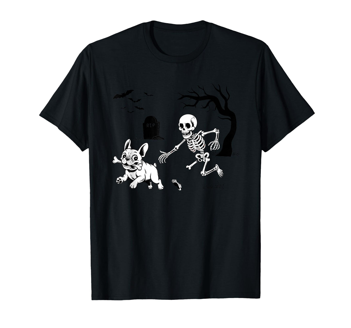 Halloween French Bulldog, Funny Skeleton Chasing Dog T-Shirt