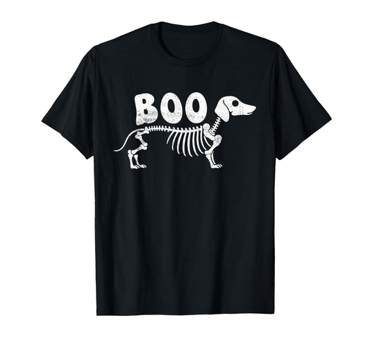Dachshund Dog Spooky Skeleton Boo Ghost Halloween T-Shirt