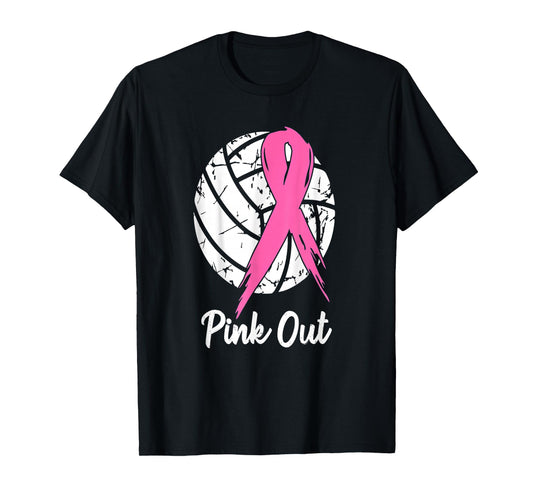 Breast Cancer Pink Out Ribbon Volleyball Awareness Costume T-Shirt