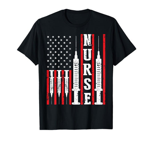 4th of July Nurse USA Flag Syringe Independence Nursing T-Shirt