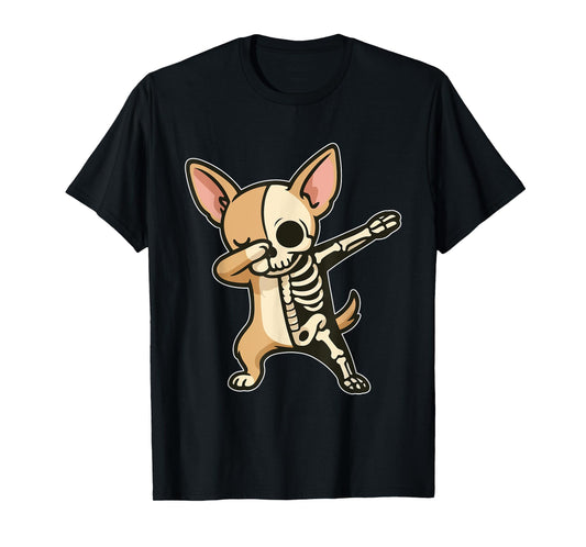 Dabbing Chihuahua Half Skeleton Halloween Costume Owner T-Shirt
