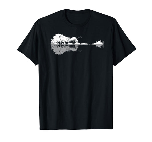 Acoustic Guitar Forest Nature Reflection Mirror Gallery Print T-Shirt