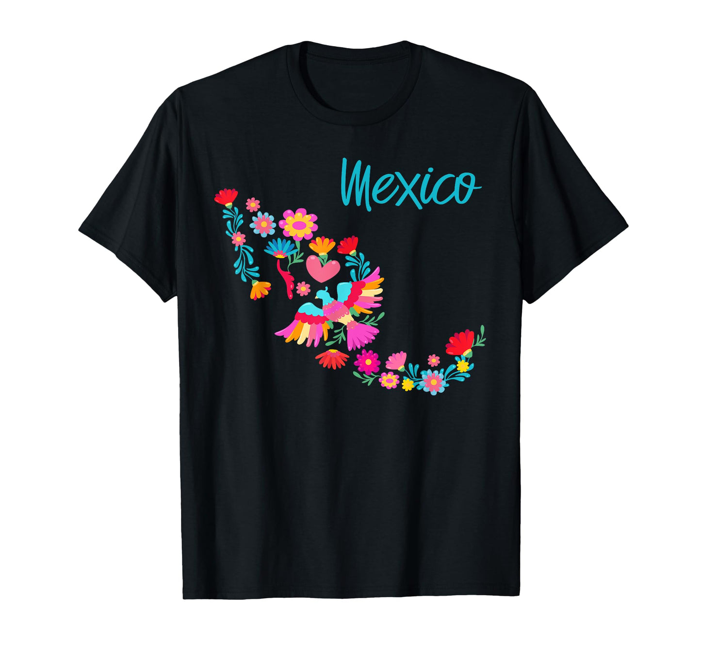Mexico Map Floral Otomi Mexican Flowers Art Colourful Bright T-Shirt