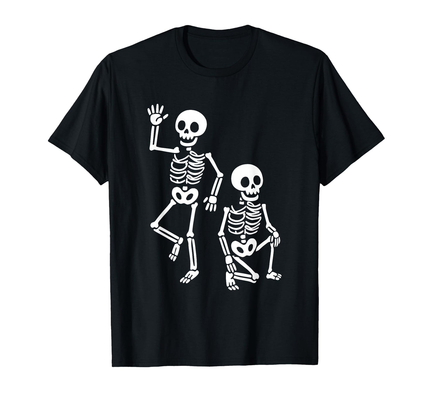 Funny Subtle Two Skeletons Waving Posing Halloween Spooky T-Shirt