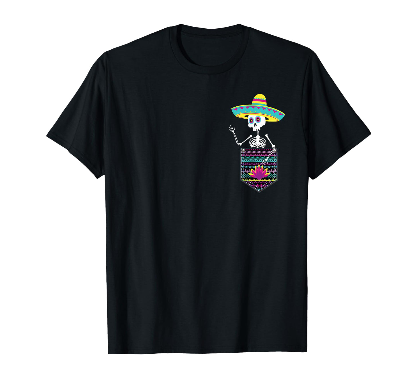 Let's Fiesta Skeleton Pocket Dia de Muertos Mexican Party T-Shirt