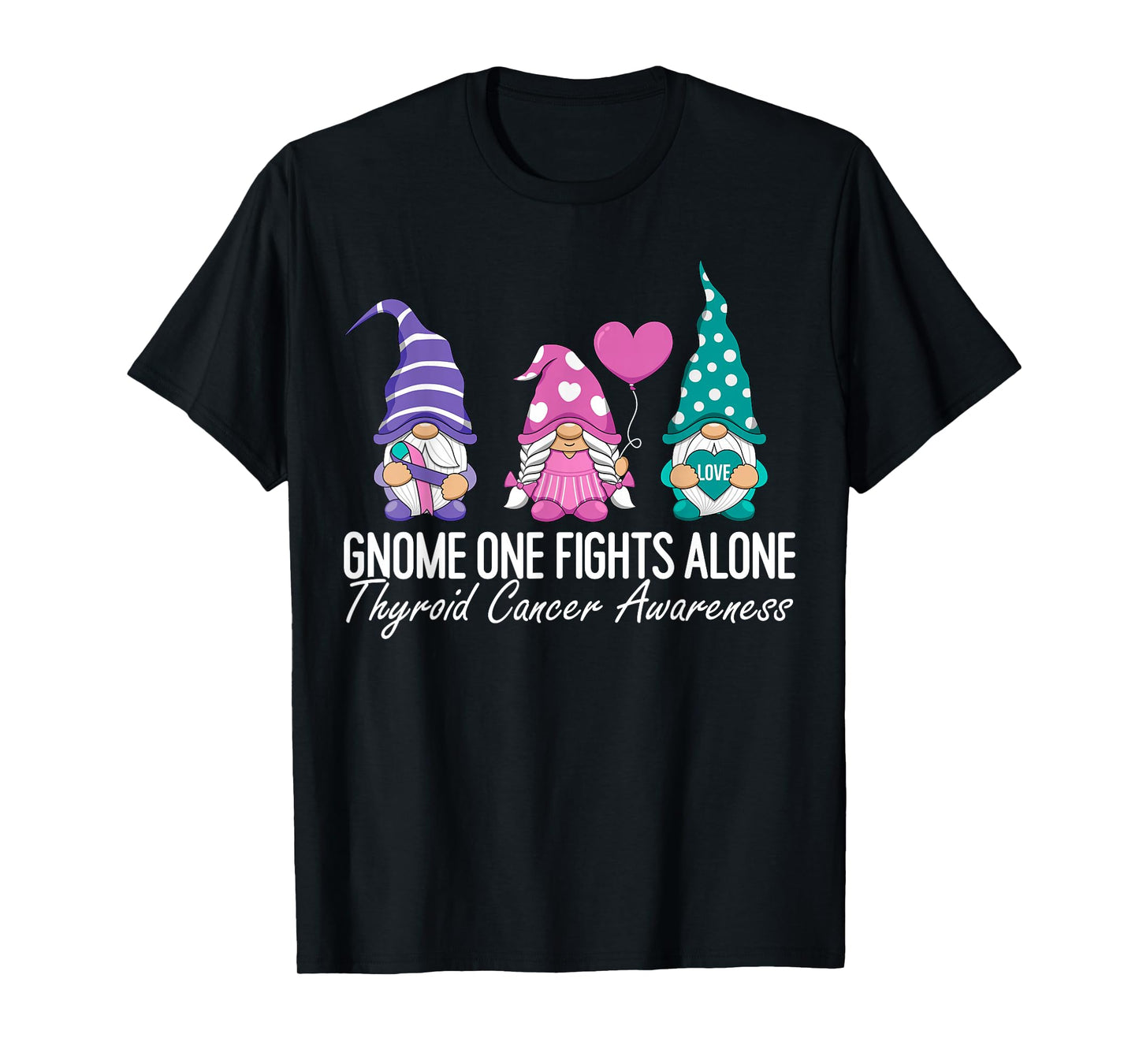 Thyroid Cancer Awareness Ribbon Gnomes Support Squad Family T-Shirt