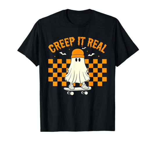 Creep It Real Ghost Skater Halloween Costume Men Boys Kids T-Shirt