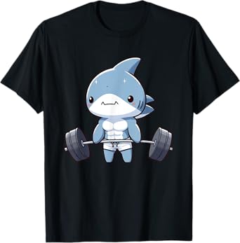 Cute Muscular Shark Weightlifting Funny Workout T-Shirt