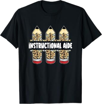 Leopard Pencil School Job Staff, School Instructional Aide T-Shirt