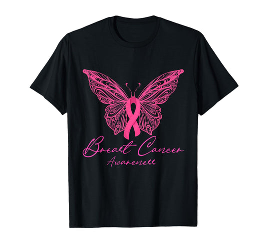 Breast Cancer Awareness Pink Butterfly Pink Ribbon Women T-Shirt