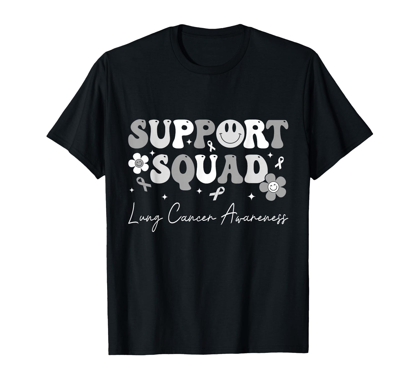 Groovy Support Squad Lung Cancer Awareness White Ribbon T-Shirt