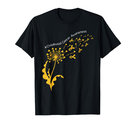 Dandelion Childhood Cancer Awareness Gold Ribbon Support T-Shirt