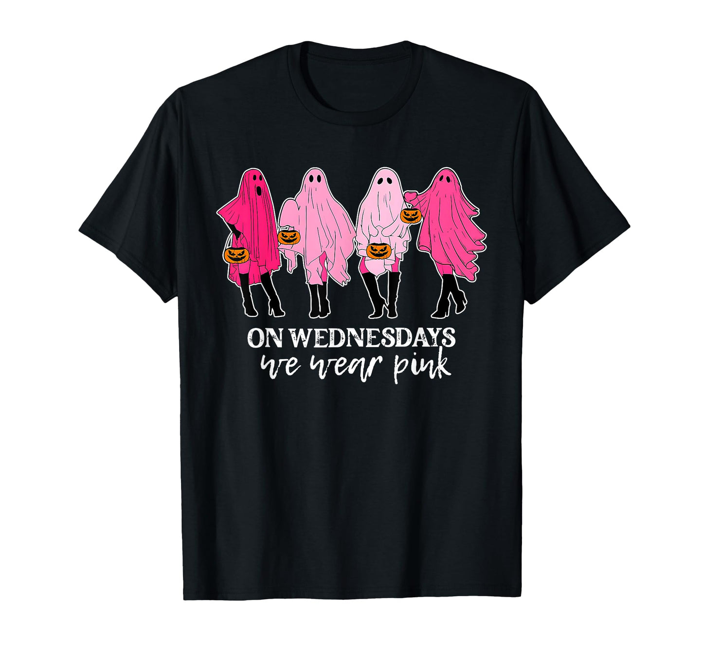 On Wednesday We Were Pink Pumpkin Ghost Boos Breast Cancer T-Shirt