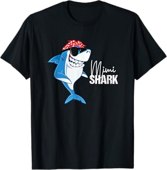 Funny Mimi Shark Wearing Sunglasses Bandana Grandma Women T-Shirt