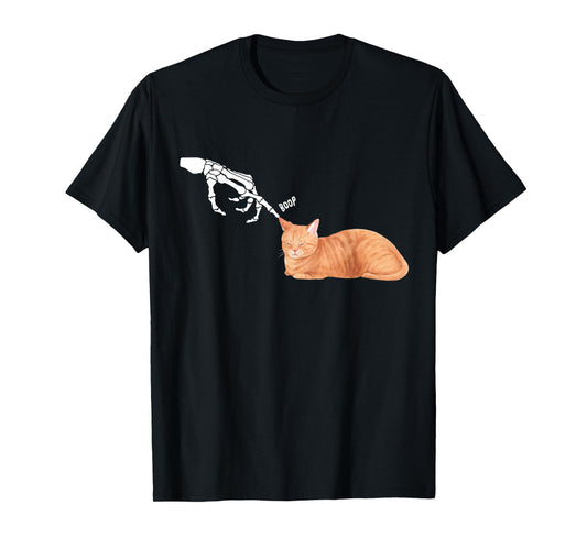 Cute Orange Cat Halloween Hand Skeleton Spooky Season Boop T-Shirt