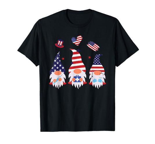 American Gnomes Nurse 4th Of July Scrub Top Patriot Women T-Shirt
