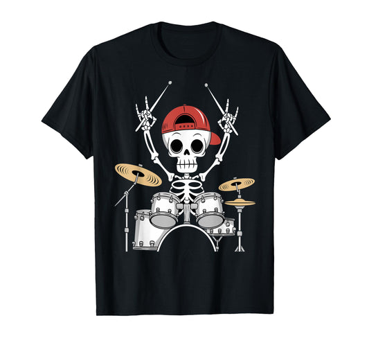 Skeleton Drummer Halloween Costume Playing Drums Boys Men T-Shirt