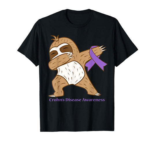 Crohn's Disease Awareness Ribbon Dabbing Sloth Warrior Gift T-Shirt