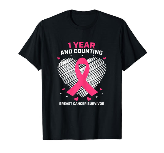 1 Year Cancer Free Pink Breast Cancer Survivor Gifts Women T-Shirt