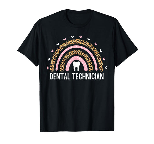 Dental Technician Leopard Rainbow Dentist Tech Dental Lab T-Shirt