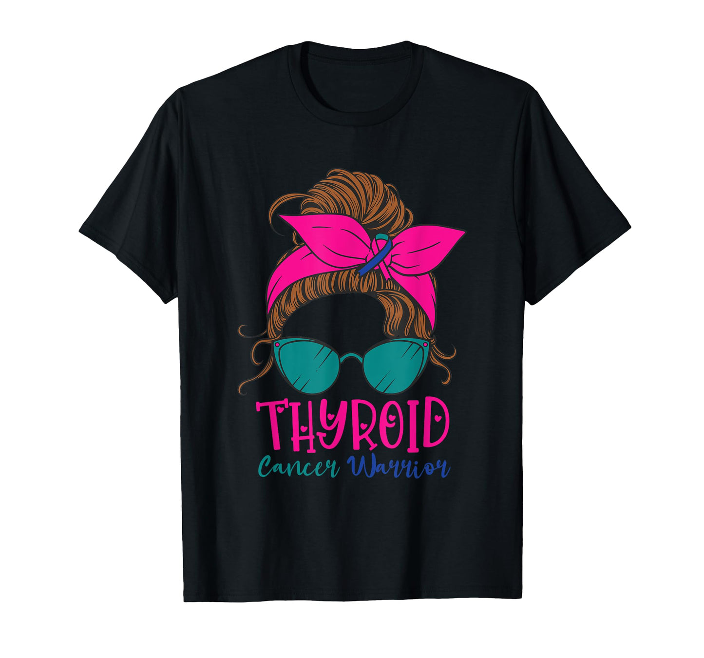 Thyroid Cancer Awareness Warrior Messy Bun Thyroidectomy T-Shirt