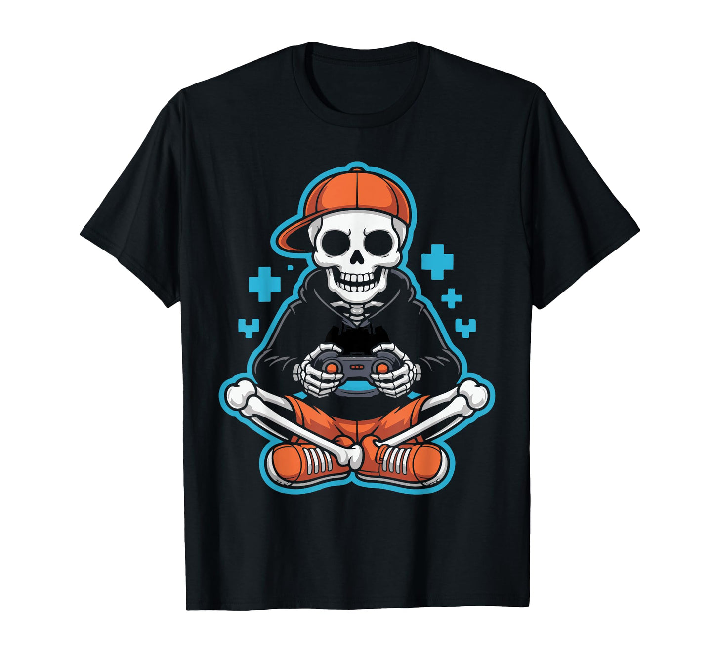 Creepy Skeleton Gamer Funny Video Gaming Halloween Boys Men T-Shirt