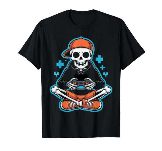 Creepy Skeleton Gamer Funny Video Gaming Halloween Boys Men T-Shirt