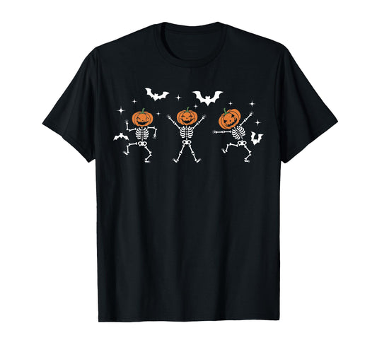 Dancing Skeleton Pumpkin Head Halloween Costume Funny T-Shirt
