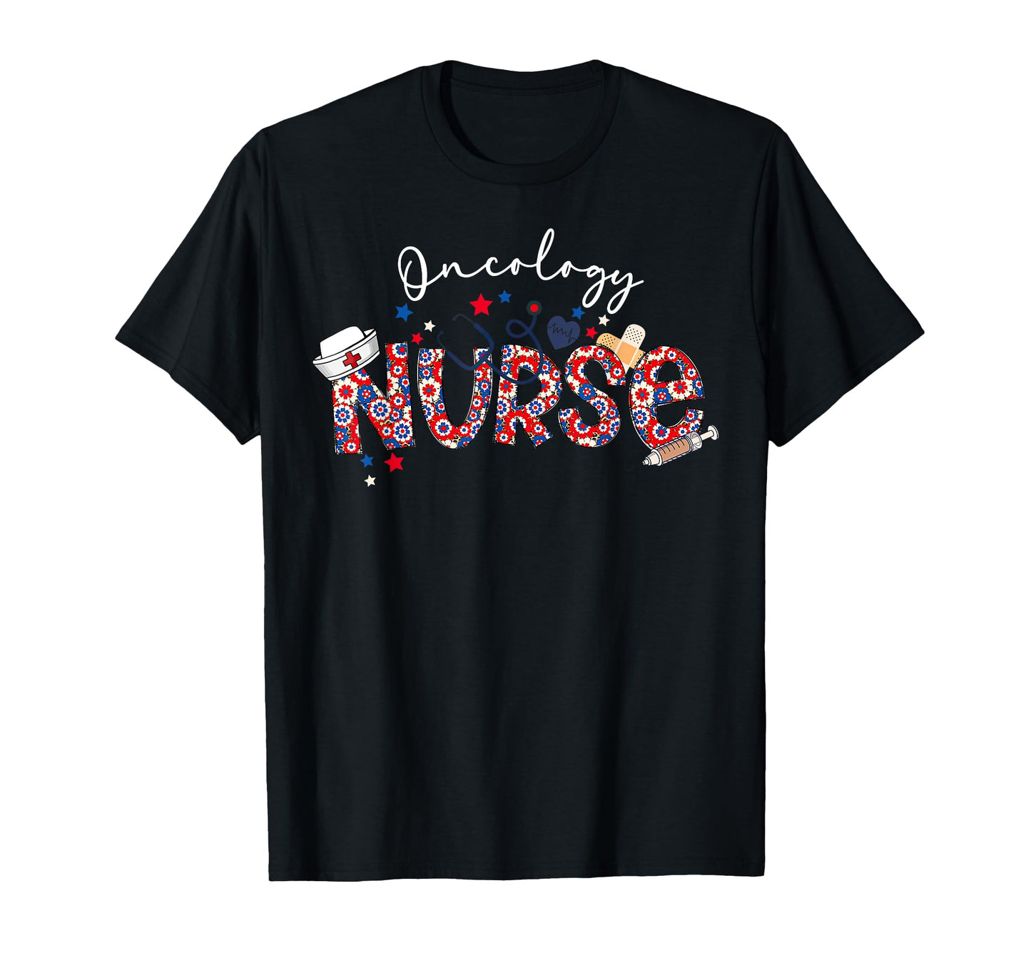 Patriotic Nurse July Of 4th Floral Oncology Nurse Medical T-Shirt