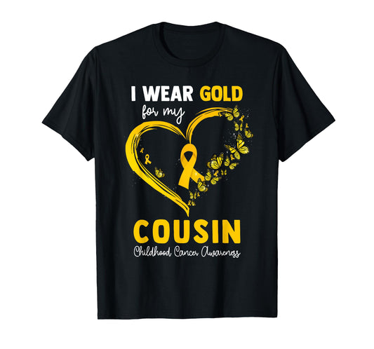 I Wear Gold For My Cousin Childhood Cancer Heart Ribbon T-Shirt