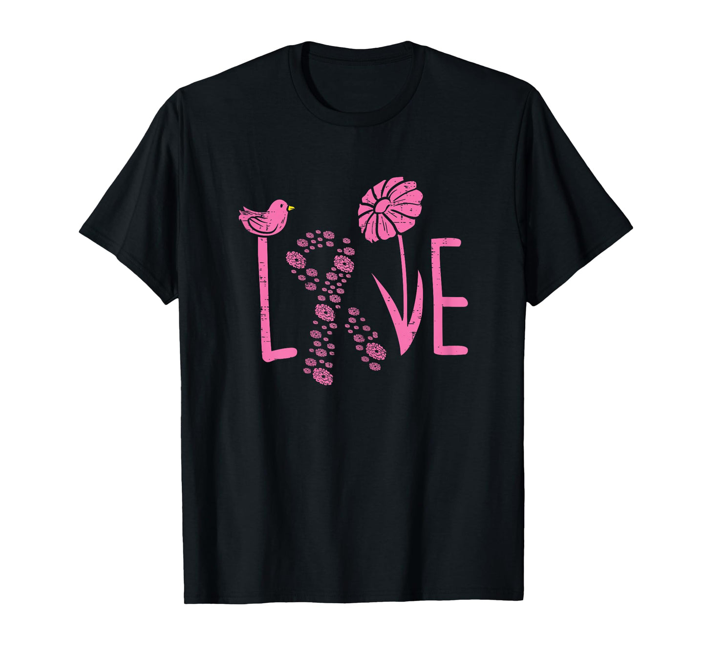 Love Pink Ribbon Flower Daisy Breast Cancer Awareness Gift T-Shirt