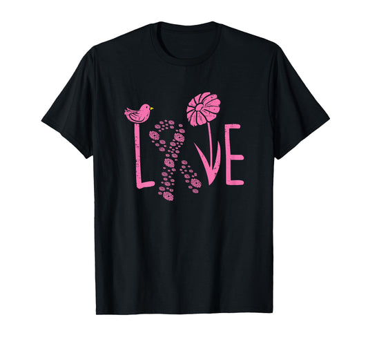 Love Pink Ribbon Flower Daisy Breast Cancer Awareness Gift T-Shirt
