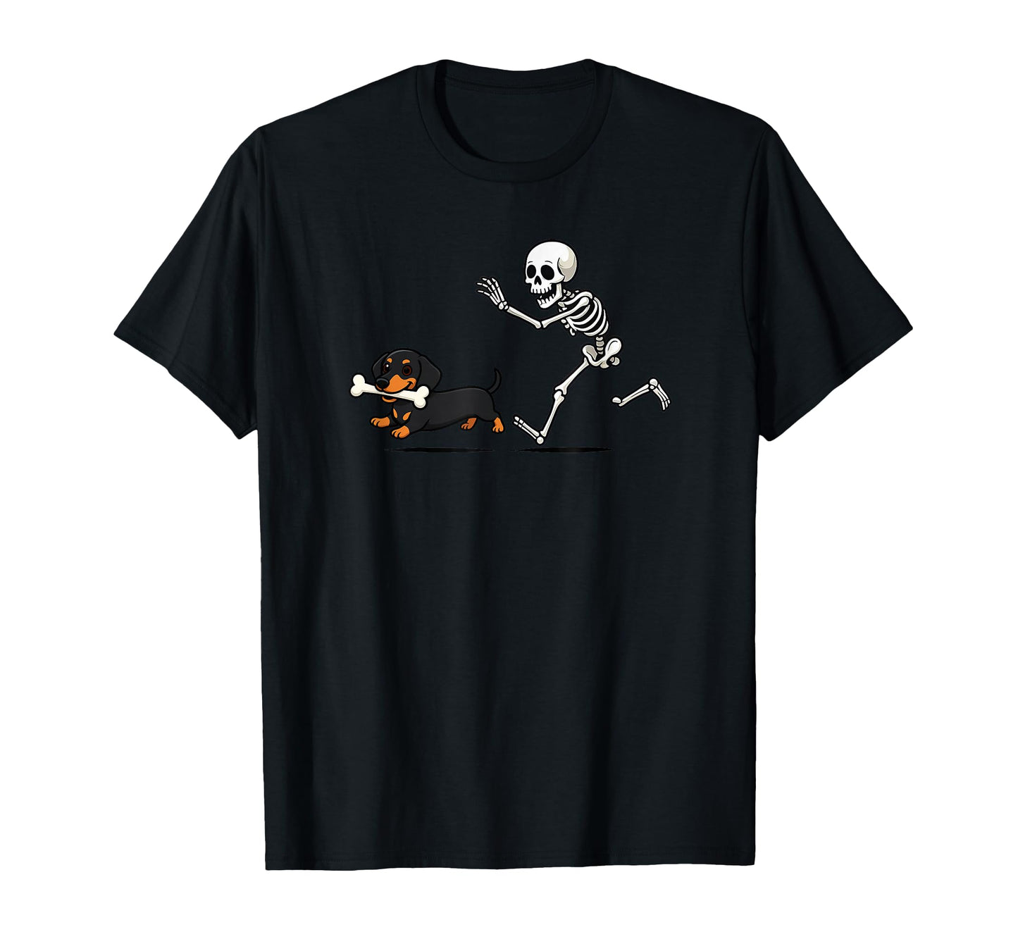 Funny Skeleton Chasing Dachshund Halloween Dog Mom Pet Lover T-Shirt