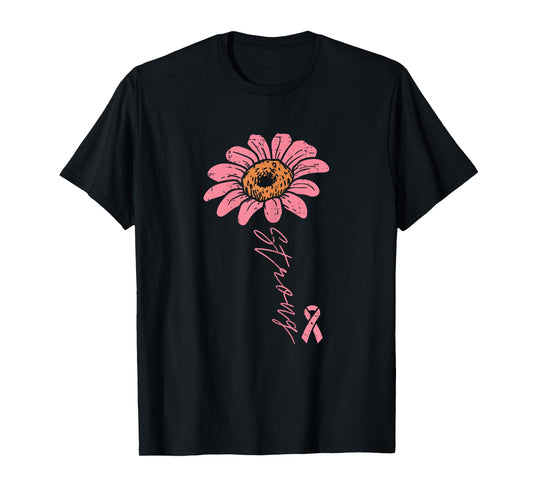 Pink Ribbon Sunflower Strong Breast Cancer Awareness Women T-Shirt