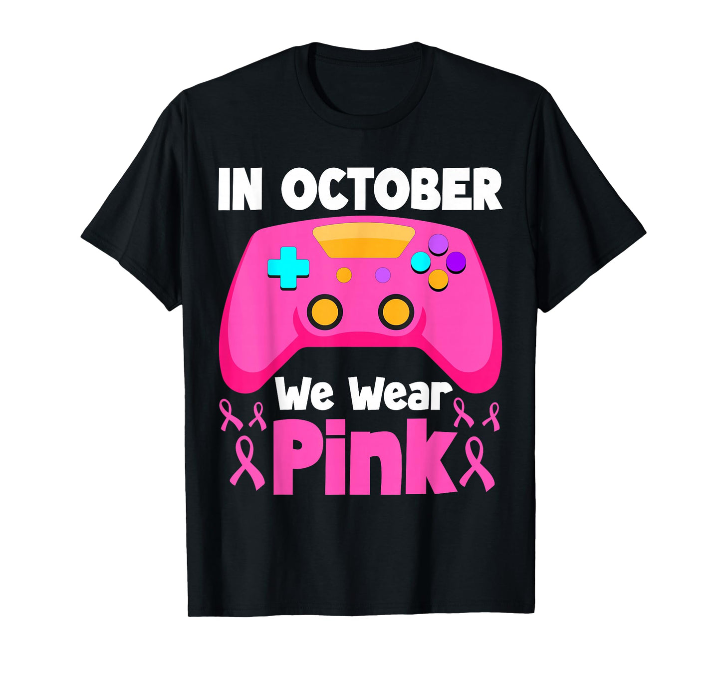 in October We Wear Pink Breast Cancer Gaming Kids Boys Youth T-Shirt