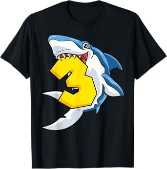 3 Shark Birthday Animal Themed Bday Party Celebration 3rd T-Shirt