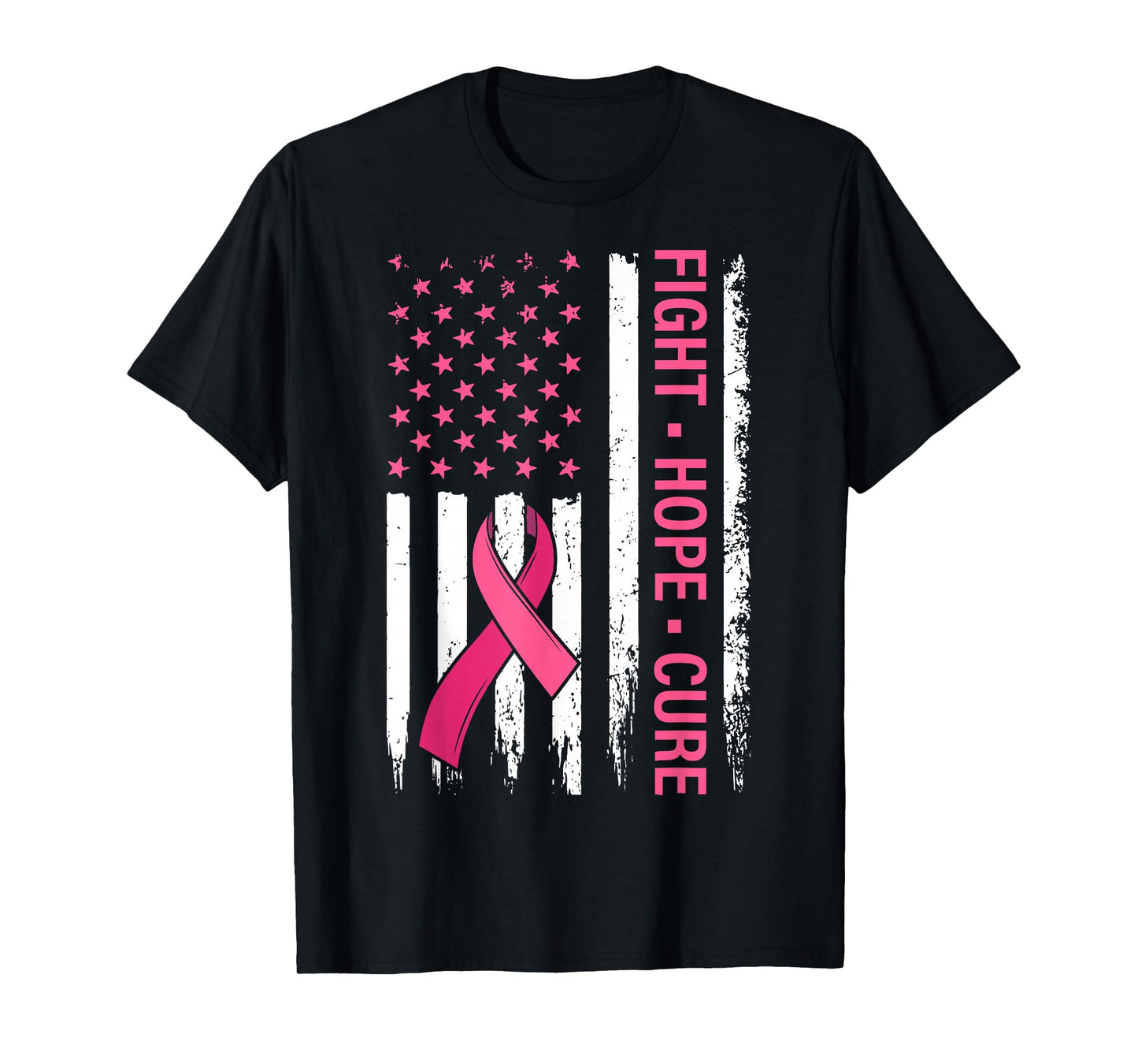 Breast Cancer Awareness Fight Hope Cure Pink Ribbon US Flag T-Shirt