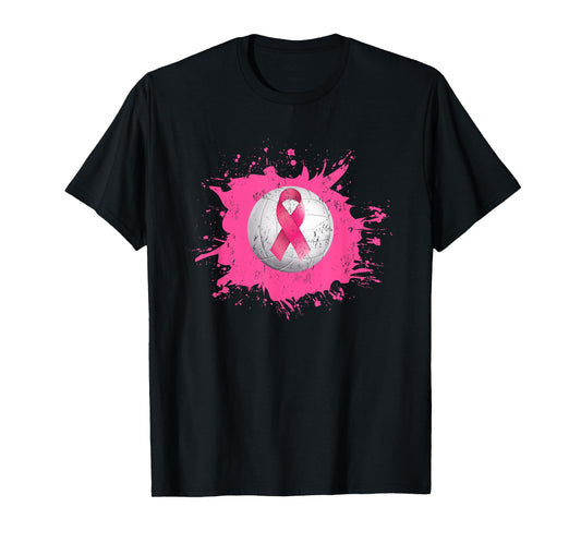 Volleyball Pink Ribbon Breast Cancer Awareness T-Shirt