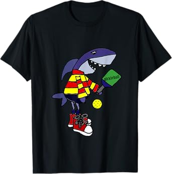 SmileteesSports Funny Shark Playing Pickleball T-shirt T-Shirt